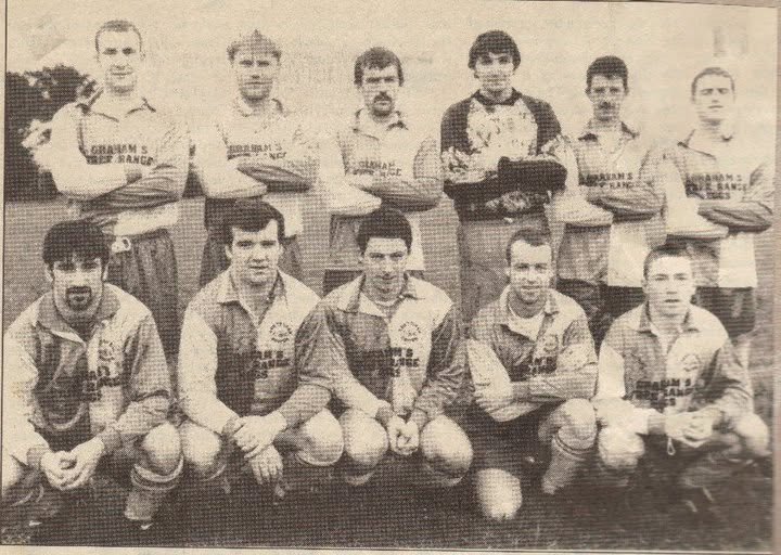 Crettyard United squad in Graham's Free Range Eggs kit, newspaper photo