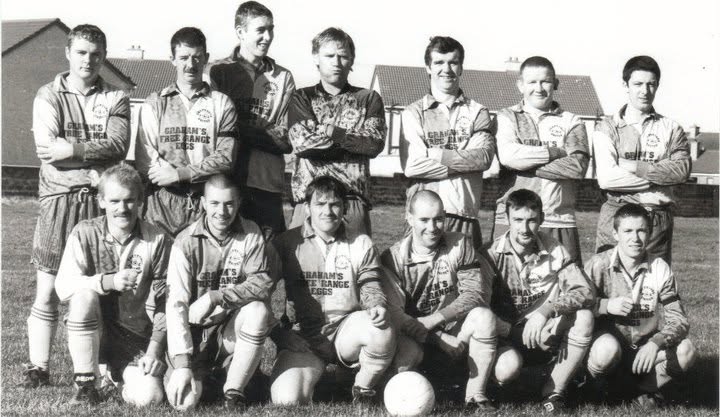 Crettyard United team photo in Graham's Free Range Eggs kit