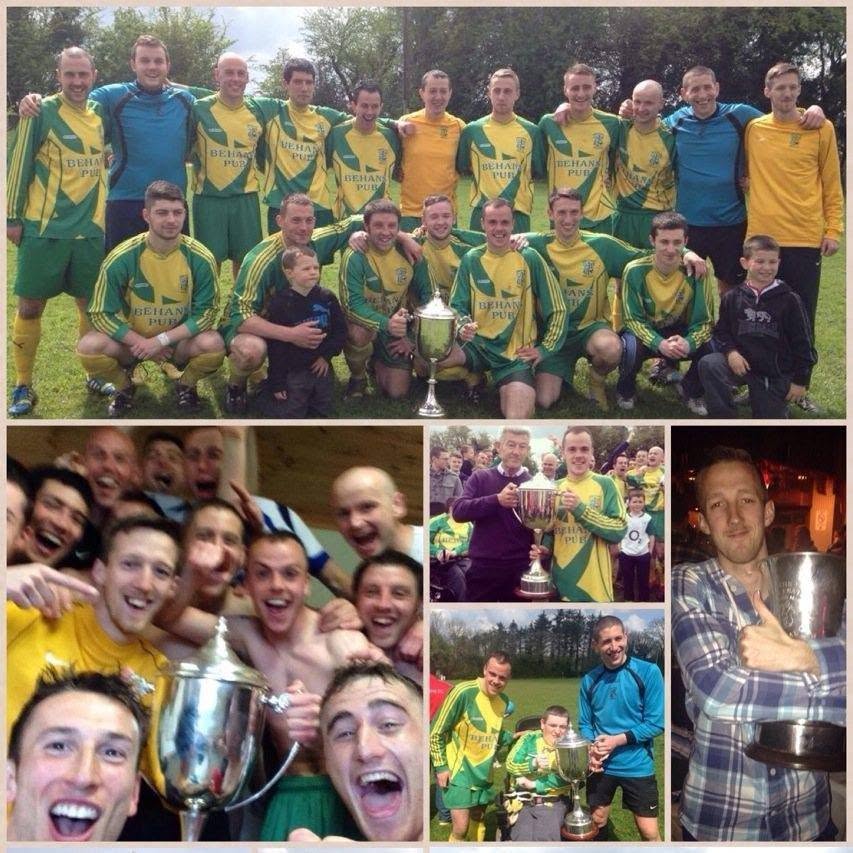 Collage of Crettyard United squad and players celebrating with cups