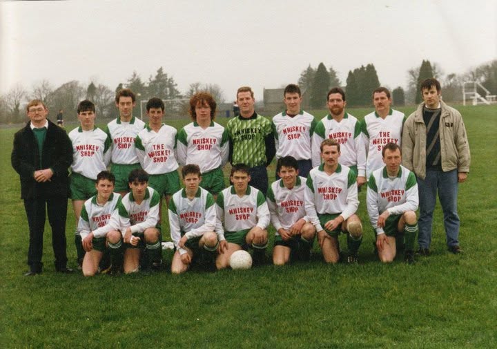 Crettyard United squad photo in The Whiskey Shop green and white kit